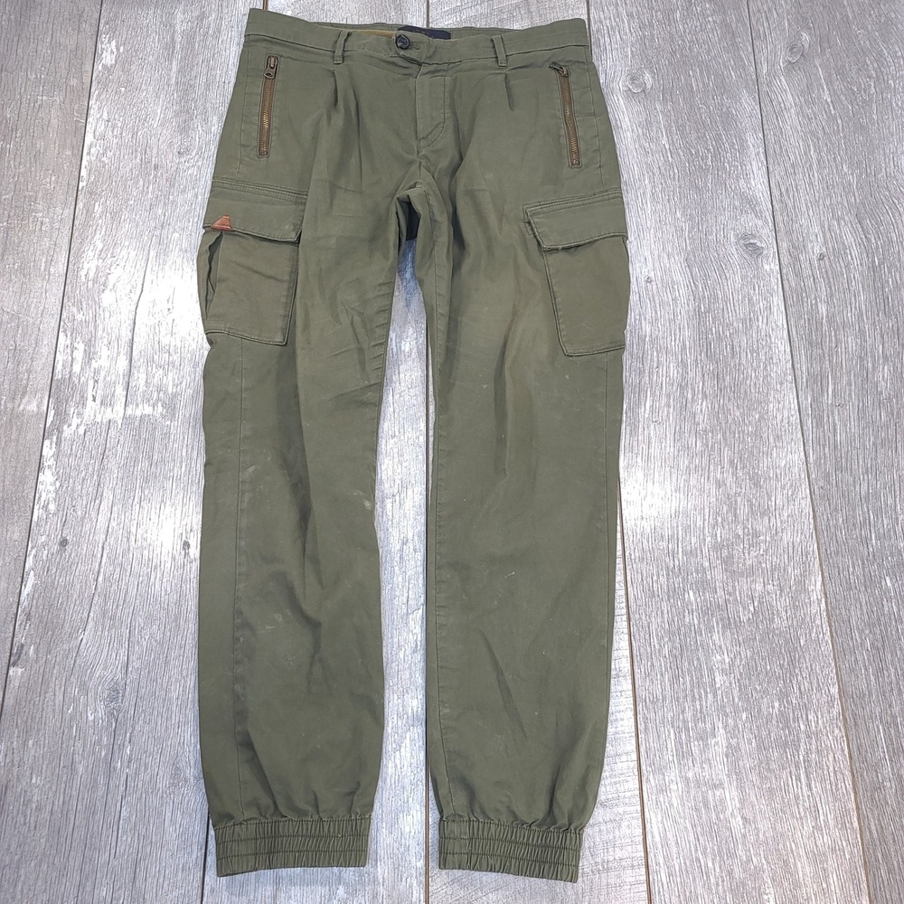 Scotch & Soda Blake Cargo Joggers Mens 31x30 Olive Green Slim Fit Zipper Details